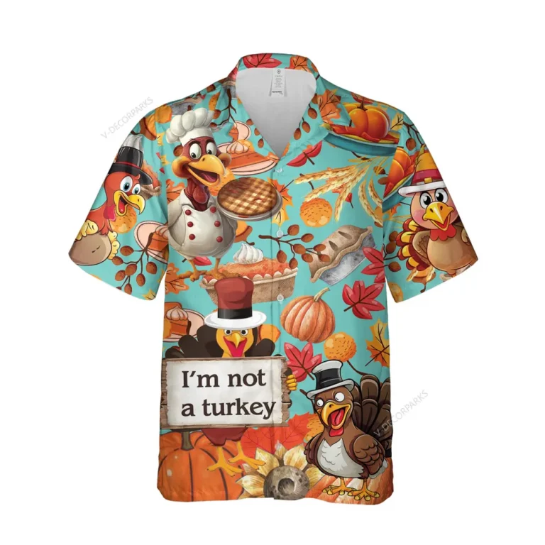 Thanksgiving Cuisine Unisex Hawaiian Shirt, Turkey Chef Printed Shirt, Sweet Cakes Aloha Button Down Shirt, Fall Leaves Printed Clothing