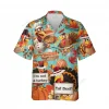Funny Turkey Thanksgiving Unisex Hawaiian Shirt, Hilarious Chicken Fight Printed Shirt, Sweet Breads Aloha Button Down Shirt, Leaves Pattern Clothing