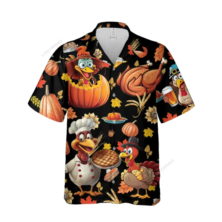 Chef Turkey Unisex Hawaiian Shirt, Thanksgiving Dishes Aloha Button Down Shirt, Roasted Chicken Printed Clothing, Vintage Crop Shirt, Family Gift