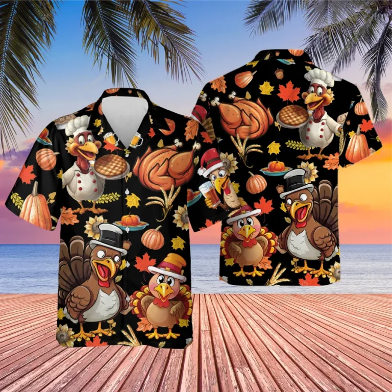 Scary Gobblers Unisex Hawaiian Shirt, Thanksgiving Turkey Aloha Beach Shirt, Food Lover Printed Clothing, Crop Harvest Shirt, Family Gift