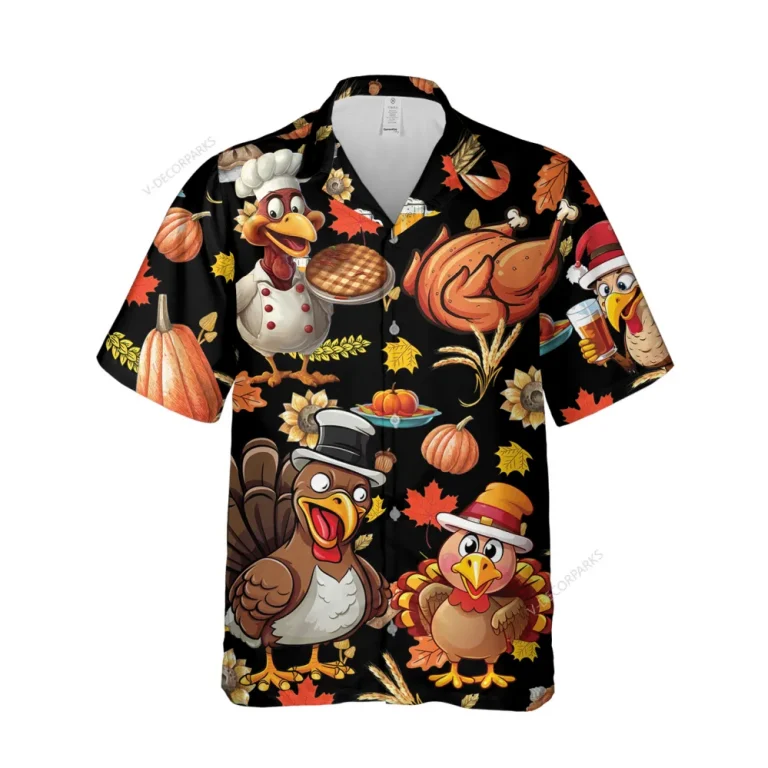 Scary Gobblers Unisex Hawaiian Shirt, Thanksgiving Turkey Aloha Beach Shirt, Food Lover Printed Clothing, Crop Harvest Shirt, Family Gift