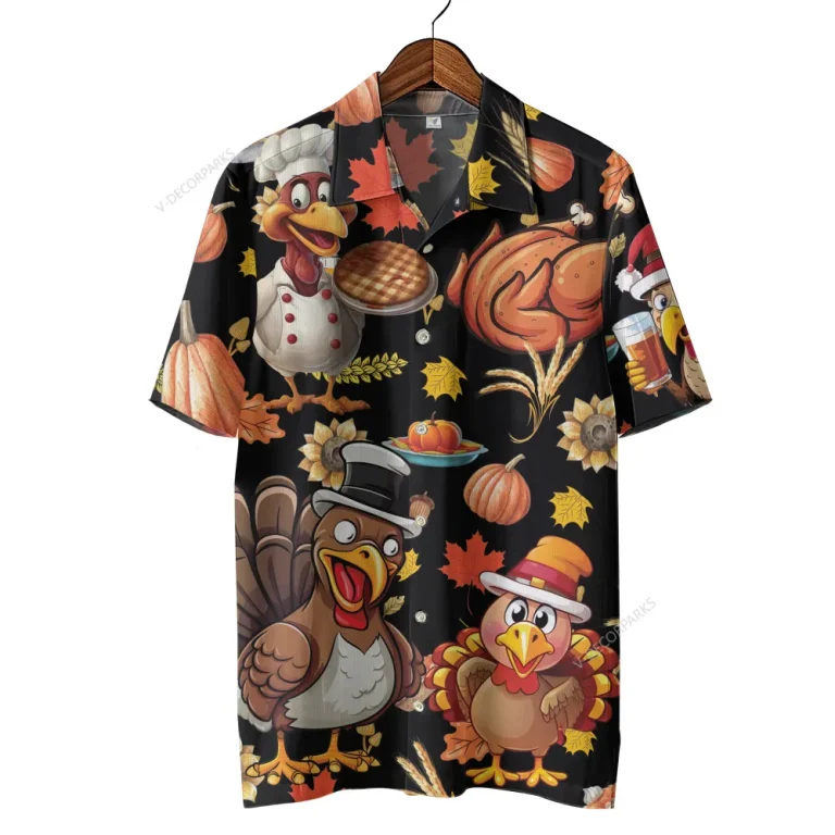 Scary Gobblers Unisex Hawaiian Shirt, Thanksgiving Turkey Aloha Beach Shirt, Food Lover Printed Clothing, Crop Harvest Shirt, Family Gift