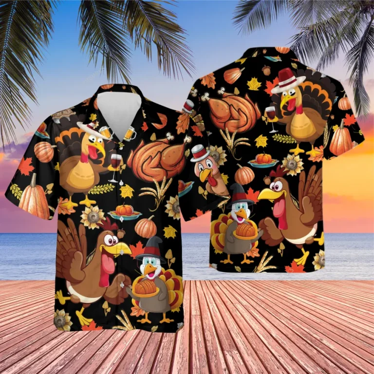 Men's Happy Thanksgiving Hawaiian Shirts - Turkey Print Button Down Mens Hawaiian Shirts Short Sleeve