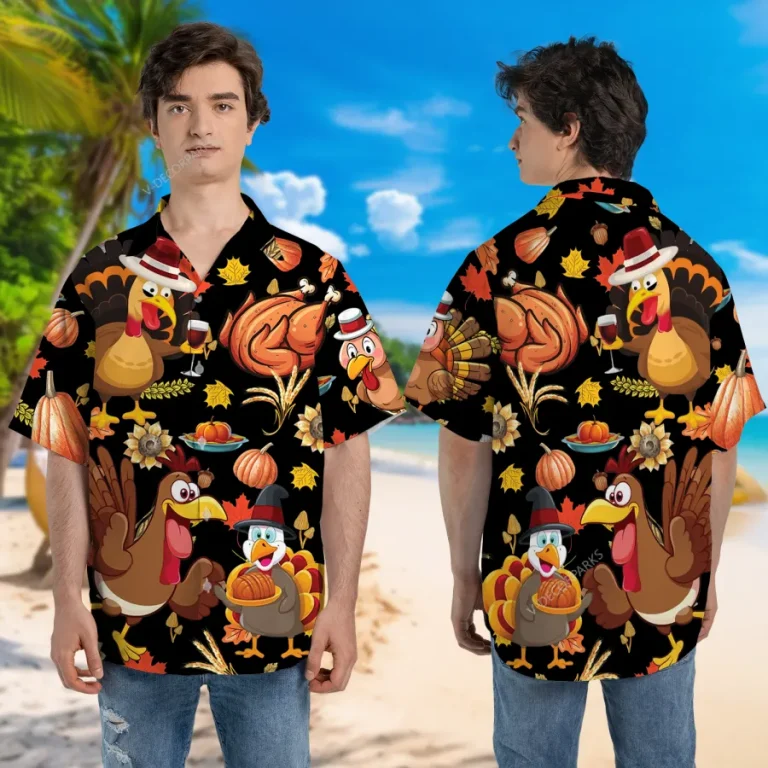 Men's Happy Thanksgiving Hawaiian Shirts - Turkey Print Button Down Mens Hawaiian Shirts Short Sleeve