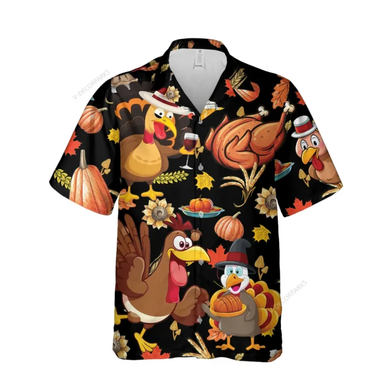 Men's Happy Thanksgiving Hawaiian Shirts - Turkey Print Button Down Mens Hawaiian Shirts Short Sleeve
