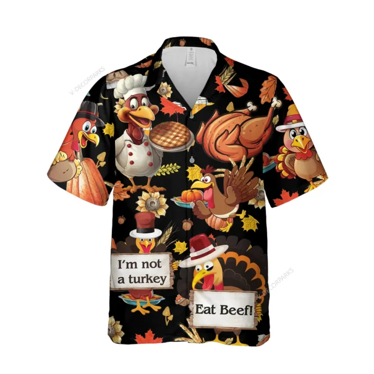 I'm Not A Turkey Unisex Hawaiian Shirt, Thanksgiving Printed Shirt, Pumpkin Aloha Button Down Shirt, Fall Leaves Pattern Clothing, Thankful Gift