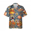 Joyful Turkey Unisex Hawaiian Shirt, Thanksgiving Aloha Button Down Shirt, Funny Pumpkin Printed Clothing, Farm Retro Shirt, Family Thanksgiving Gift