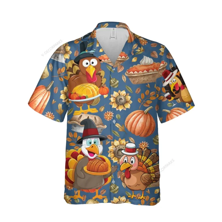 Joyful Turkey Unisex Hawaiian Shirt, Thanksgiving Aloha Button Down Shirt, Funny Pumpkin Printed Clothing, Farm Retro Shirt, Family Thanksgiving Gift