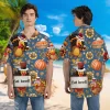 Turkey Eat Beef! Thanksgiving Hawaiian Shirts, Chicken Revolution Aloha Button Down Shirt, Fall Icon Pattern Clothing, Unisex Short Sleeve