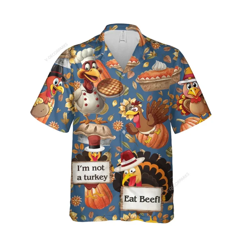 I'm Not A Turkey Eat Beef Hawaiian Shirt, Thanksgiving Family Shirt, Autumn Garden Aloha Button Down Shirt, Fall Vibes Pattern Clothing, Thankful Gift