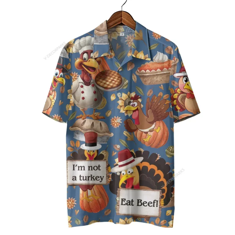 I'm Not A Turkey Eat Beef Hawaiian Shirt, Thanksgiving Family Shirt, Autumn Garden Aloha Button Down Shirt, Fall Vibes Pattern Clothing, Thankful Gift