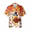 Happy Thanksgiving Chicken Unisex Hawaiian Shirt, Poultry Printed Shirt, Maple Tree Aloha Button Down Shirt, Fall Leaves Printed Clothing