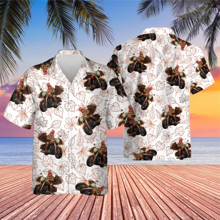 Thanksgiving Rooster Unisex Hawaiian Shirt, Motorbike Printed Shirt, Rider Aloha Button Down Shirt, Fall Vibes Printed Clothing