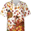 Happy Thanksgiving Turkey And Autumn Leaf Hawaiian Shirt, Thanksgiving Hawaiian Casual Button Down Shirt, Short Sleeves Aloha Shirt