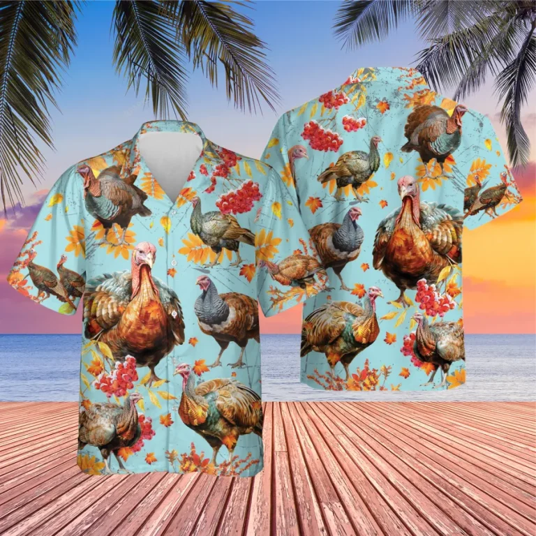 Thanksgiving Gobbler Unisex Hawaiian Shirt, Big Bird 3d Printed Aloha Button Down Shirt, Fall Vibes Printed Clothing, Funny Thanksgiving Shirts
