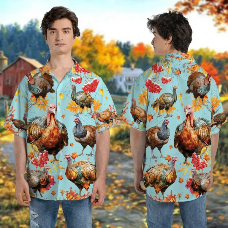 Thanksgiving Gobbler Unisex Hawaiian Shirt, Big Bird 3d Printed Aloha Button Down Shirt, Fall Vibes Printed Clothing, Funny Thanksgiving Shirts
