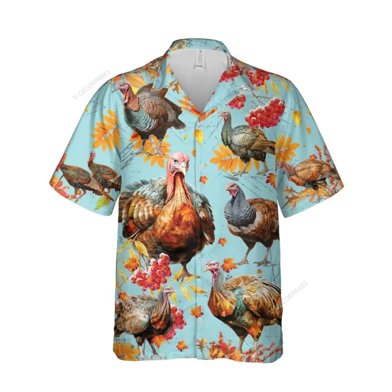 Thanksgiving Gobbler Unisex Hawaiian Shirt, Big Bird 3d Printed Aloha Button Down Shirt, Fall Vibes Printed Clothing, Funny Thanksgiving Shirts