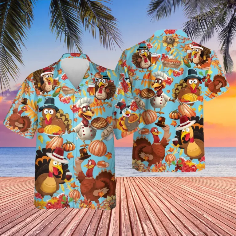 Turkey Thanksgiving Day Shirt For Men Women, Pumpkin Pattern Unisex Hawaiian Shirt, Animal Button Down Shirt, Family Matching Wear