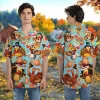Turkey Thanksgiving Day Shirt For Men Women, Pumpkin Pattern Unisex Hawaiian Shirt, Animal Button Down Shirt, Family Matching Wear