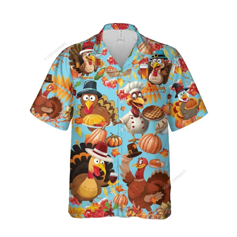 Turkey Thanksgiving Day Shirt For Men Women, Pumpkin Pattern Unisex Hawaiian Shirt, Animal Button Down Shirt, Family Matching Wear