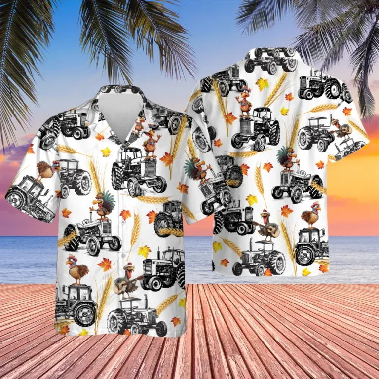 Thanksgiving Agrimotor Unisex Hawaiian Shirt, Turkey Farmer Aloha Button Down Shirt, Summer Beach Printed Clothing, Fall Vibes Shirt
