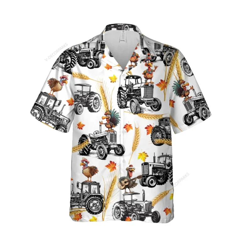 Thanksgiving Agrimotor Unisex Hawaiian Shirt, Turkey Farmer Aloha Button Down Shirt, Summer Beach Printed Clothing, Fall Vibes Shirt