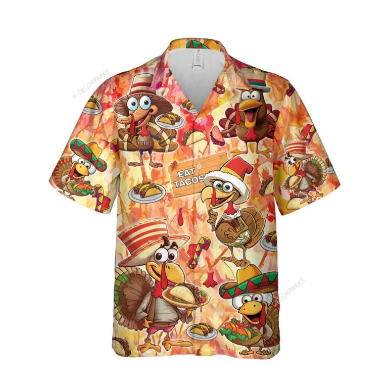 Thanksgiving Turkey Chef Unisex Hawaiian Shirt, Mexican Taco Hat Printed Shirt, Poultry Lover Aloha Button Down Shirt, Animated 3d Clothing