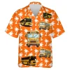 Palm Tree Silhouette Unisex Hawaii Shirt, Schoolbus Sign Aloha Beach Shirt, Tropical Tree Printed Clothing, Sea Trip Button Down Short Sleeve