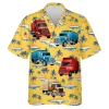 Container Truck Yellow Unisex Hawaii Shirt, Big Vehicles Aloha Button Down Shirt, Tropical Island Printed Clothing, Casual Shirt For Everyone