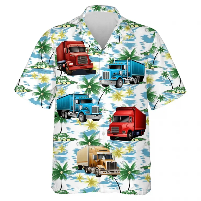Big Trailer 3d Printed Unisex Hawaiian Shirt, Watercolor Island Aloha Button Down Shirt For Men And Women, Container Pattern Clothing, Summer Wear