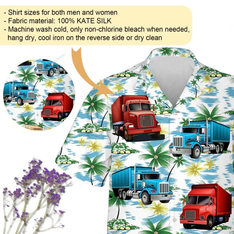 Big Trailer 3d Printed Unisex Hawaiian Shirt, Watercolor Island Aloha Button Down Shirt For Men And Women, Container Pattern Clothing, Summer Wear