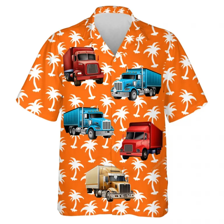 Palm Tree Silhouette Unisex Hawaii Shirt, Semi-trailers Aloha Beach Shirt, Tropical Plant Printed Clothing, Sea Trip Button Down Short Sleeve
