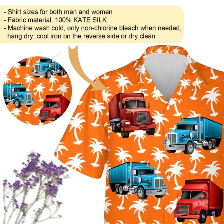 Palm Tree Silhouette Unisex Hawaii Shirt, Semi-trailers Aloha Beach Shirt, Tropical Plant Printed Clothing, Sea Trip Button Down Short Sleeve