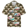 Animated Ambulance Unisex Hawaii Shirt, Doctor Car Aloha Button Down Short Sleeve, Emergency Situation Clothing, Funny Aloha Shirt