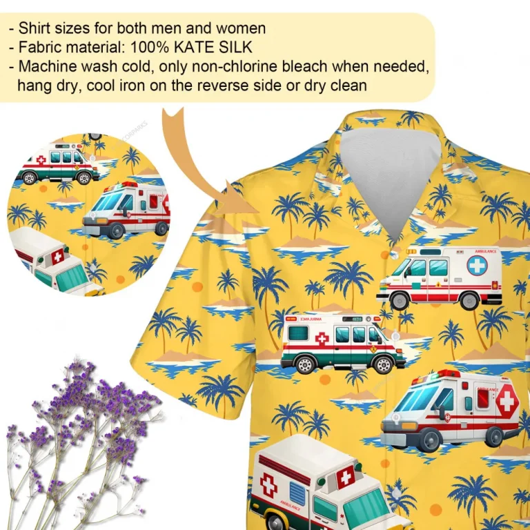 Ambulance Unisex Hawaiian Shirt, Emergency Vehicles Aloha Button Down Shirt, Hospital Clothes, Casual Short Sleeves, Doctor Gift
