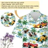 Racing Car 3d Printed Unisex Hawaiian Shirt, Watercolor Island Aloha Button Down Shirt For Men And Women, Palm Pattern Clothing, Summer Wear