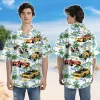Racing Car 3d Printed Unisex Hawaiian Shirt, Watercolor Island Aloha Button Down Shirt For Men And Women, Palm Pattern Clothing, Summer Wear