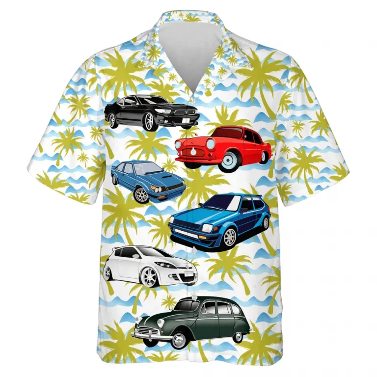 Car In 80s Unisex Hawaii Shirt, Palm Silhouette 3d Printed Aloha Beach Shirt, Tropical Island Summer Clothing, Family Matching Shirt, Summer Wear