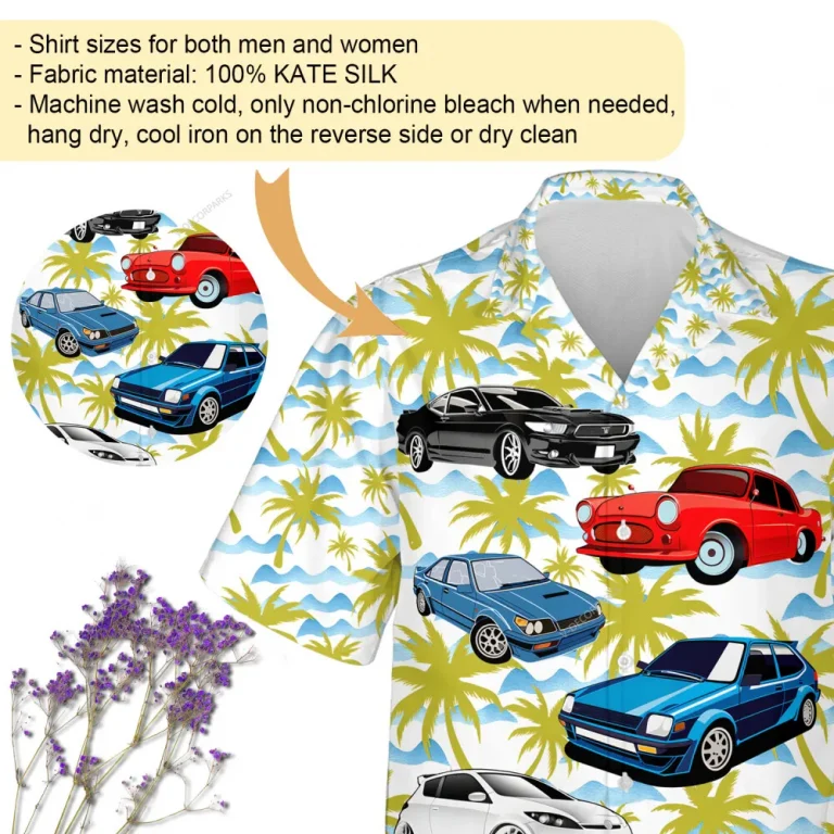 Car In 80s Unisex Hawaii Shirt, Palm Silhouette 3d Printed Aloha Beach Shirt, Tropical Island Summer Clothing, Family Matching Shirt, Summer Wear