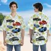 Car In 80s Unisex Hawaii Shirt, Palm Silhouette 3d Printed Aloha Beach Shirt, Tropical Island Summer Clothing, Family Matching Shirt, Summer Wear