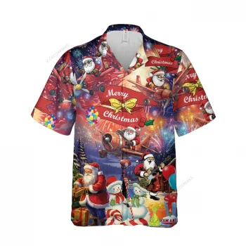 Merry Christmas Hawaiian Shirt For Men And Women, Firework Themed Aloha Shirt, Snowman Hawaiian Shirt, Xmas Lover Gift, Santa Gift For You