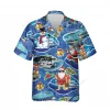 Tropical Christmas Button Hawaiian Shirt, Santa Clause Surfing Shirt, Cool Snowman Button Up Shirt, Summer Beach Vibes Aloha Shirt