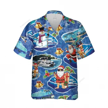 Tropical Christmas Button Hawaiian Shirt, Santa Clause Surfing Shirt, Cool Snowman Button Up Shirt, Summer Beach Vibes Aloha Shirt