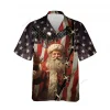 Christmas Us Santa Claus Button Down Hawaiian Shirt, America Flag Patterned Shirt, Patriot Button-down Shirt, Xmas Themed Aloha Shirt