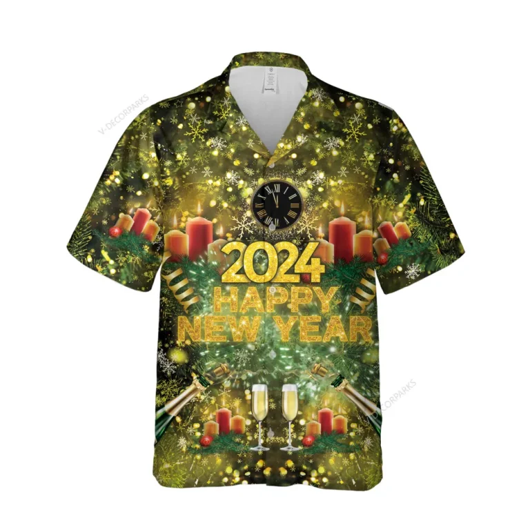 Cheers To The Next Year Hawaiian Shirt, 2024 Happy New Year Aloha Shirt, Firework Patterned Clothing, 2024 Christmas, Candle Printed Top