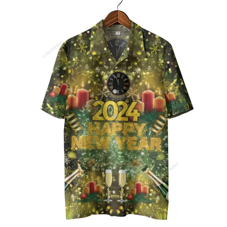 Cheers To The Next Year Hawaiian Shirt, 2024 Happy New Year Aloha Shirt, Firework Patterned Clothing, 2024 Christmas, Candle Printed Top