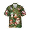 Santa Pine Tree Unisex Hawaiian Shirt, Cute Penguin Aloha Button Down Shirt, Summer Vacation Short Sleeve, Family Christmas Clothing