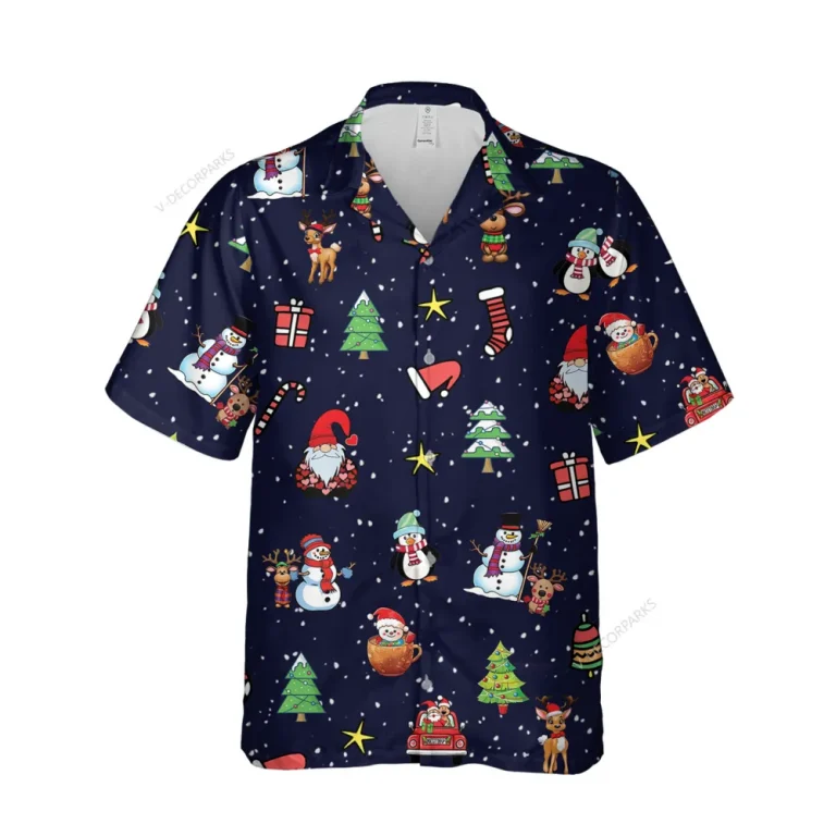 Cute Christmas Icon Unisex Hawaiian Shirt, Funky Gnome Symbol Shirt, Family Chrismas Gift, Xmas Signature Aloha Shirt, Relaxed Fit