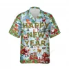 Xmas Happy New Year Hawaiian Shirt, 2024 Season Greeting Aloha Shirt, Snow Patterned Clothing, Christmas Flower Wreath, Funny Aloha Top