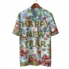 Xmas Happy New Year Hawaiian Shirt, 2024 Season Greeting Aloha Shirt, Snow Patterned Clothing, Christmas Flower Wreath, Funny Aloha Top